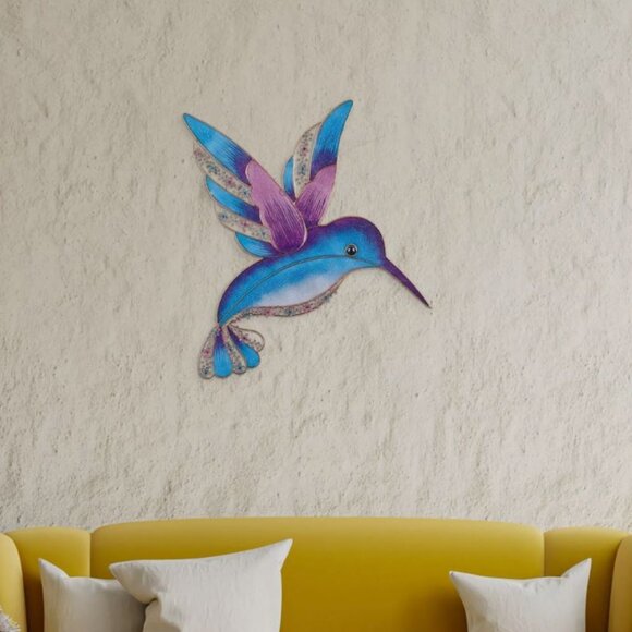 Blue Hummingbird with Copper Gem Wall Plaque Ornament Home Decor